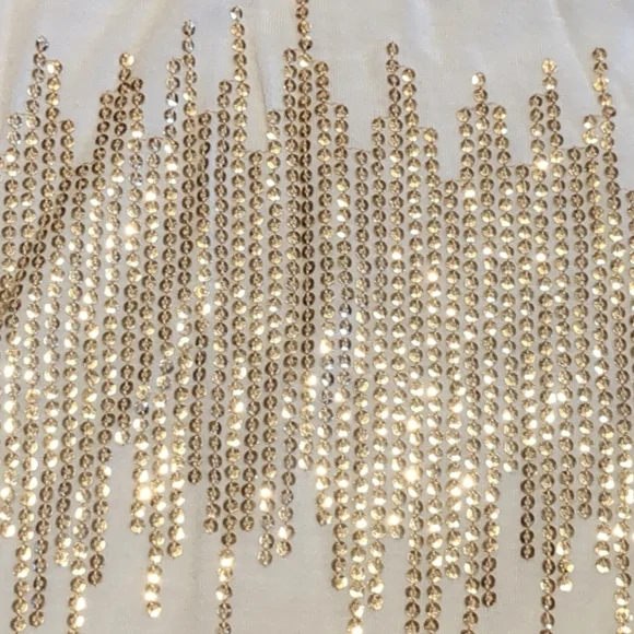 bebe Cream and Gold Sequin Cold Shoulder Blouse - Picture 4 of 6